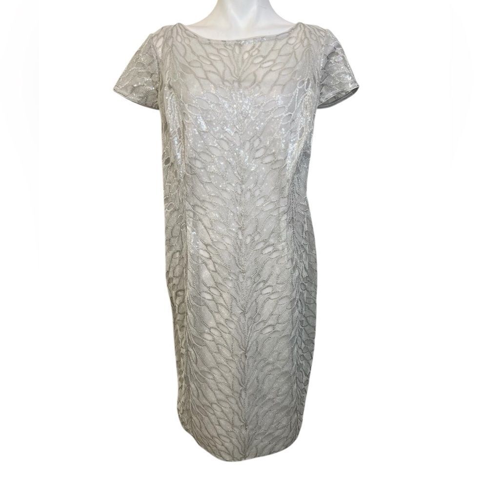 Adrianna Papell dress plus size 16w feather sequin sheath cocktail knee length - Picture 2 of 5